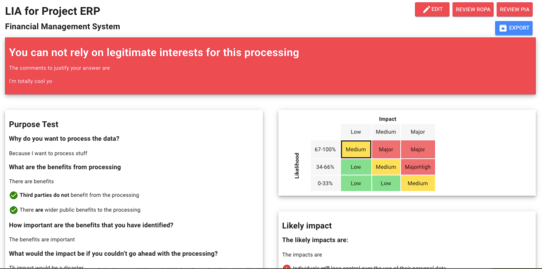 A Transfer Impact Assessment provided by Dapple